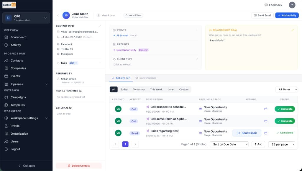 Contact detail page with activity history